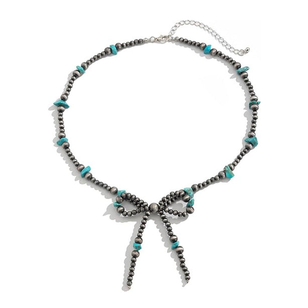 Wholesale Western Bow Necklace Multilayer Bohemian Turquoise Bead Necklace